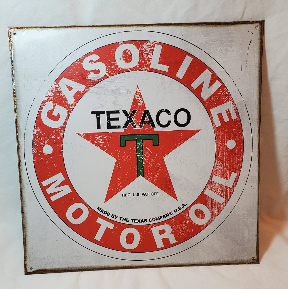 TEXACO Gasoline Motor Oil Vintage Reproduction Tin Metal Distressed Sign Retro
